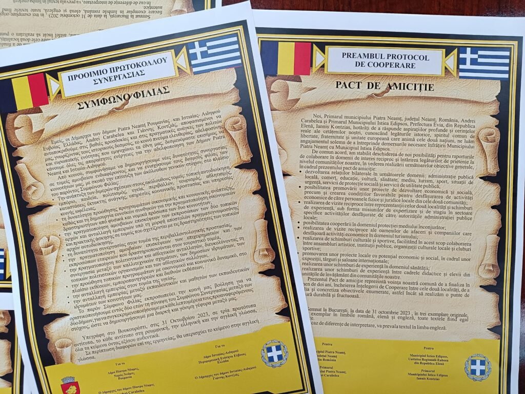 Semnarea Pactului de Amiciţie între municipiul Piatra-Neamț din România și Municipiul Istiaia- Edipsos din Grecia