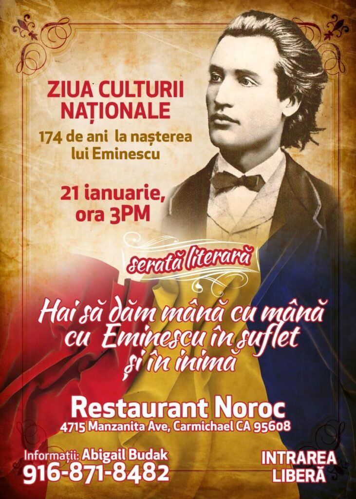 Românii din Sacramento îl celebrează pe Eminescu pe 21 ianuarie! Vezi programul!