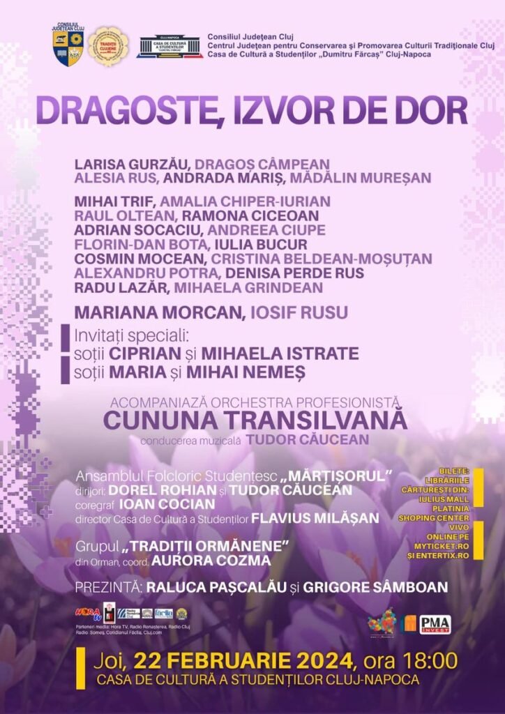 Dragoste, izvor de dor, spectacol de excepție pe scena Clujului, la 22 februarie! Vezi programul!