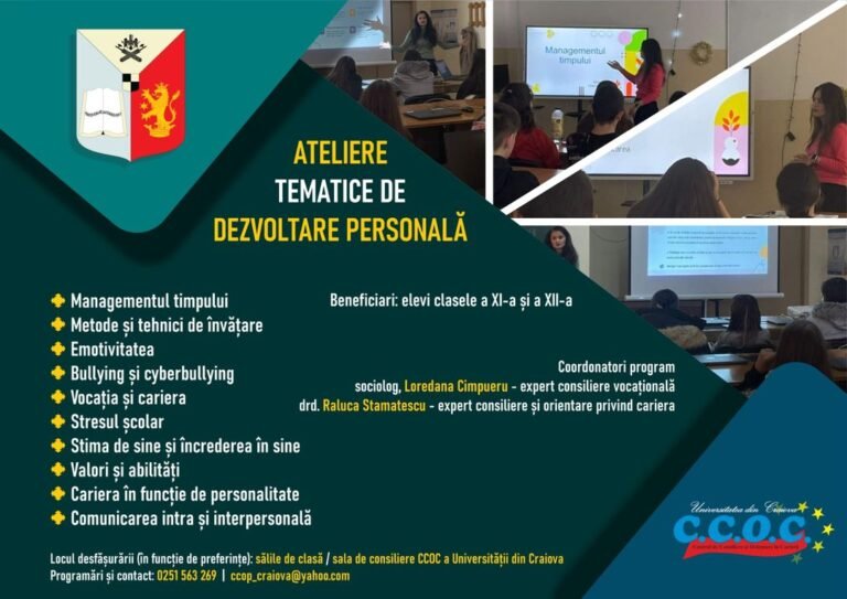 Ateliere de dezvoltare personală pentru liceeni la Craiova!