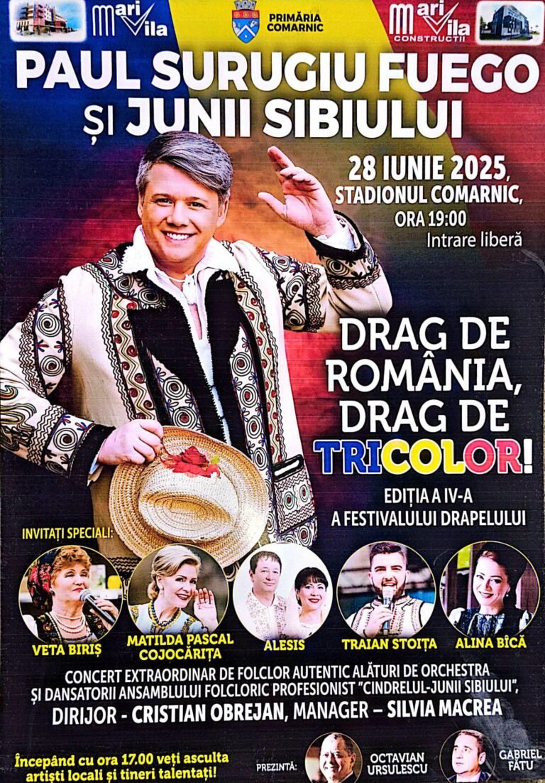 Programul complet pentru Festivalul dedicat Drapelului Românesc, la Comarnic. Muzică, tricolor și premii în bani pentru participanți