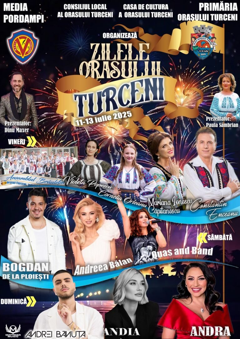Program Zilele Orașului Turceni 2025 – Trei zile de sărbătoare cu artiști de top