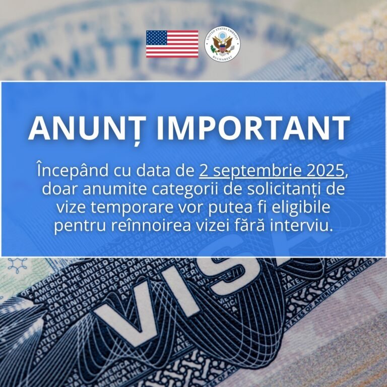 Schimbări importante în procedura de reînnoire a vizelor SUA fără interviu, valabile din 2 septembrie 2025